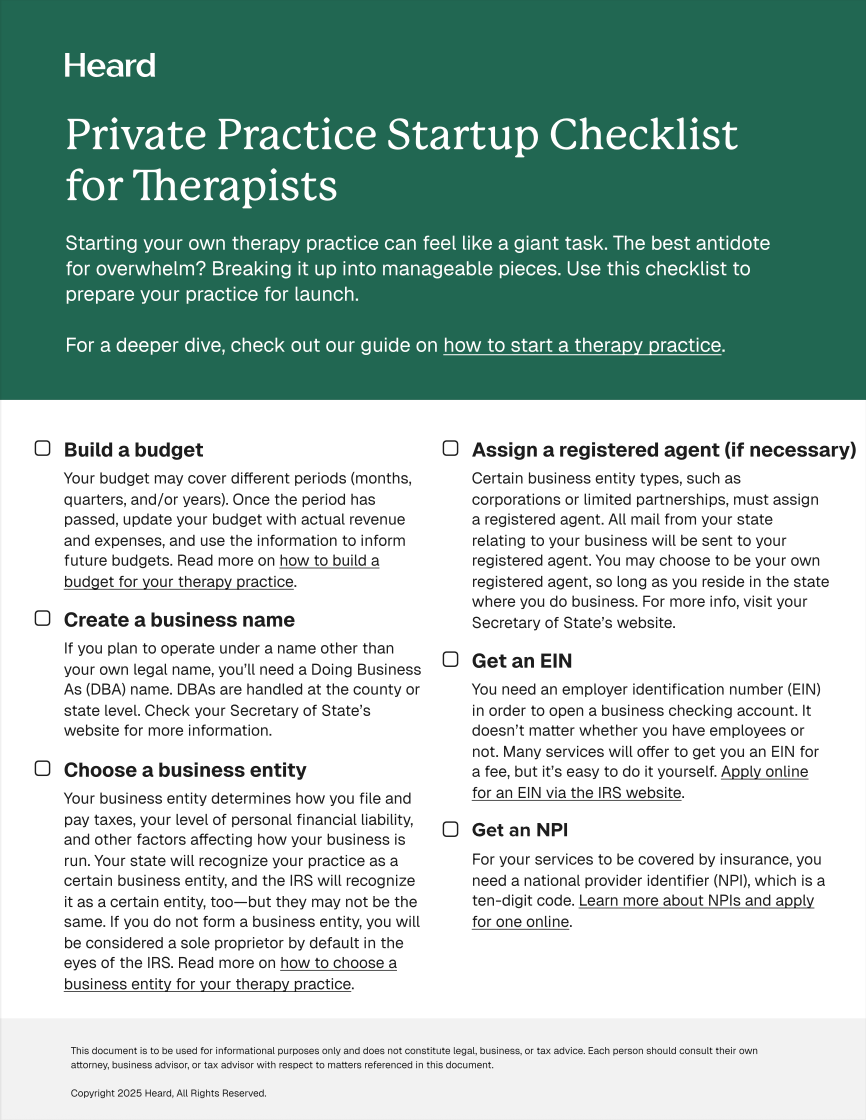 Private Practice Startup Checklist for Therapists
